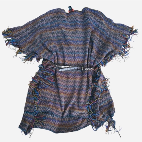 Missoni Sweaters - Authentic Missoni Multicolor Fringe Poncho Vibrant Knit Fabric